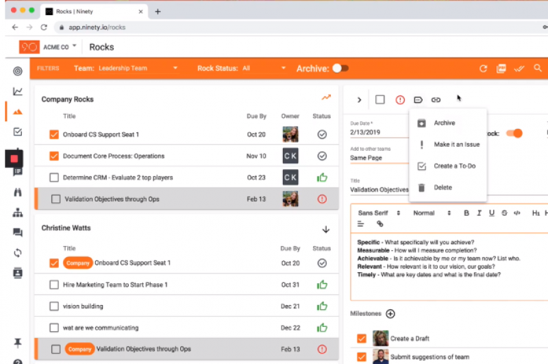 Ninety.io Dashboard